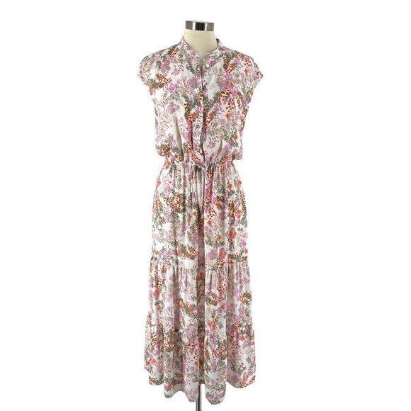 Rebecca Minkoff Giselle Floral Print Cap Sleeve Tiered Drawstring Waist Dress 8 - Picture 2 of 7